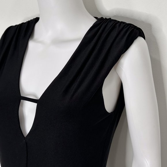 Miss Selfridge Shoulder Pad Sleeveless Plunge Neck Cutout Bodysuit in Black Sz 6 - Picture 4 of 13